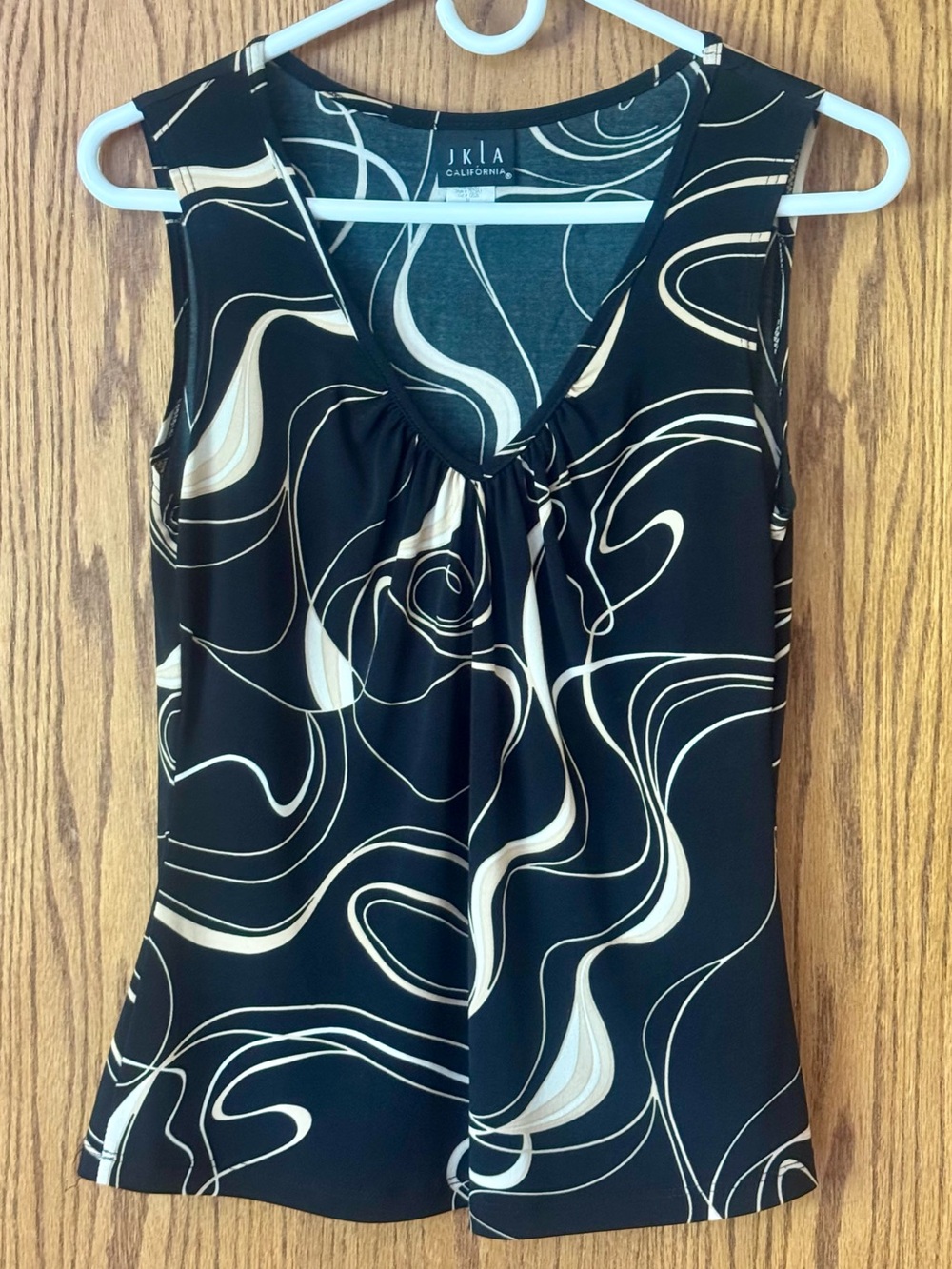 JKLA California Abstract Swirl Tank Top M Black Cream Vintage Y2K Blouse